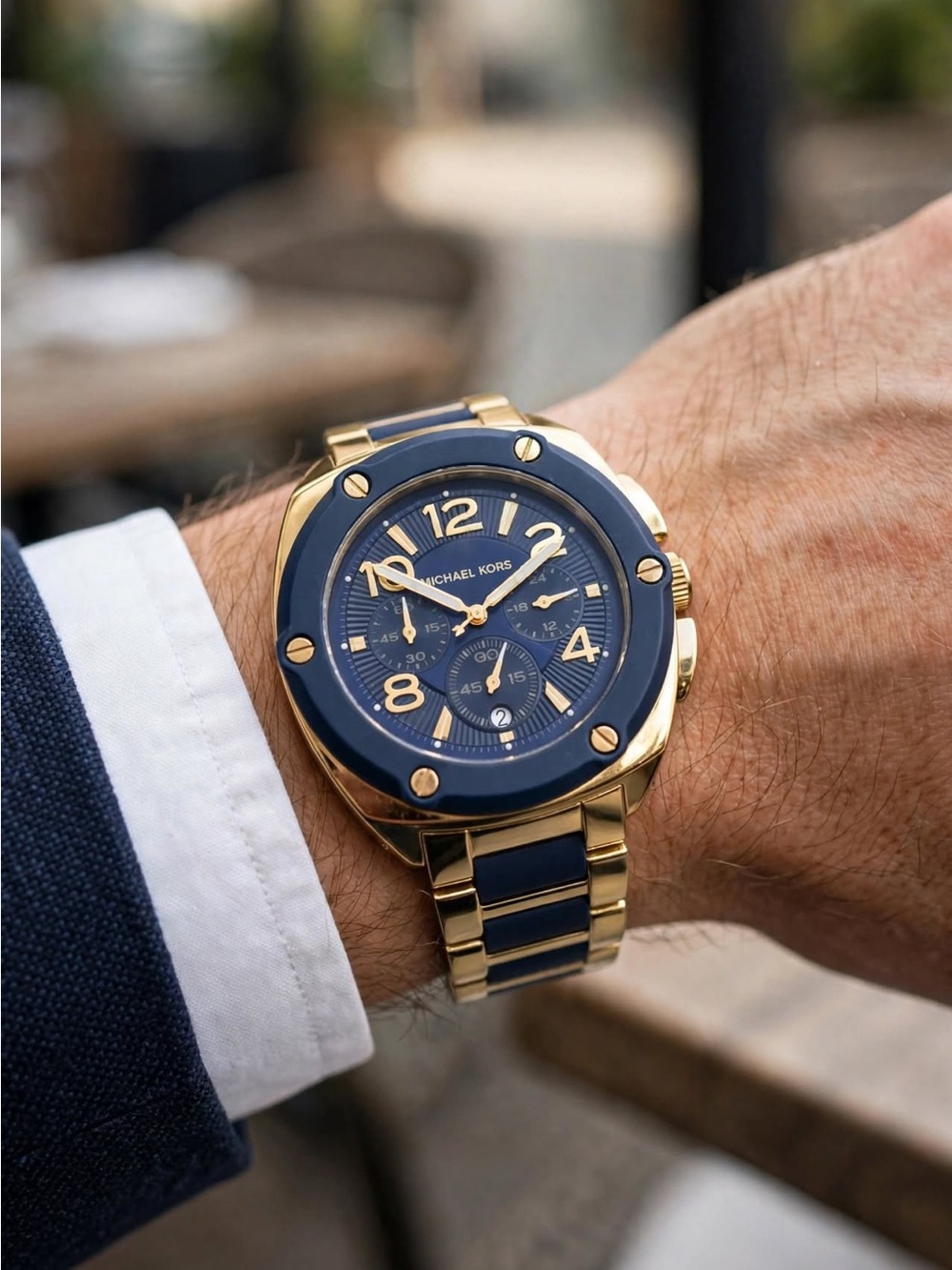 Michael kors gold and blue watch